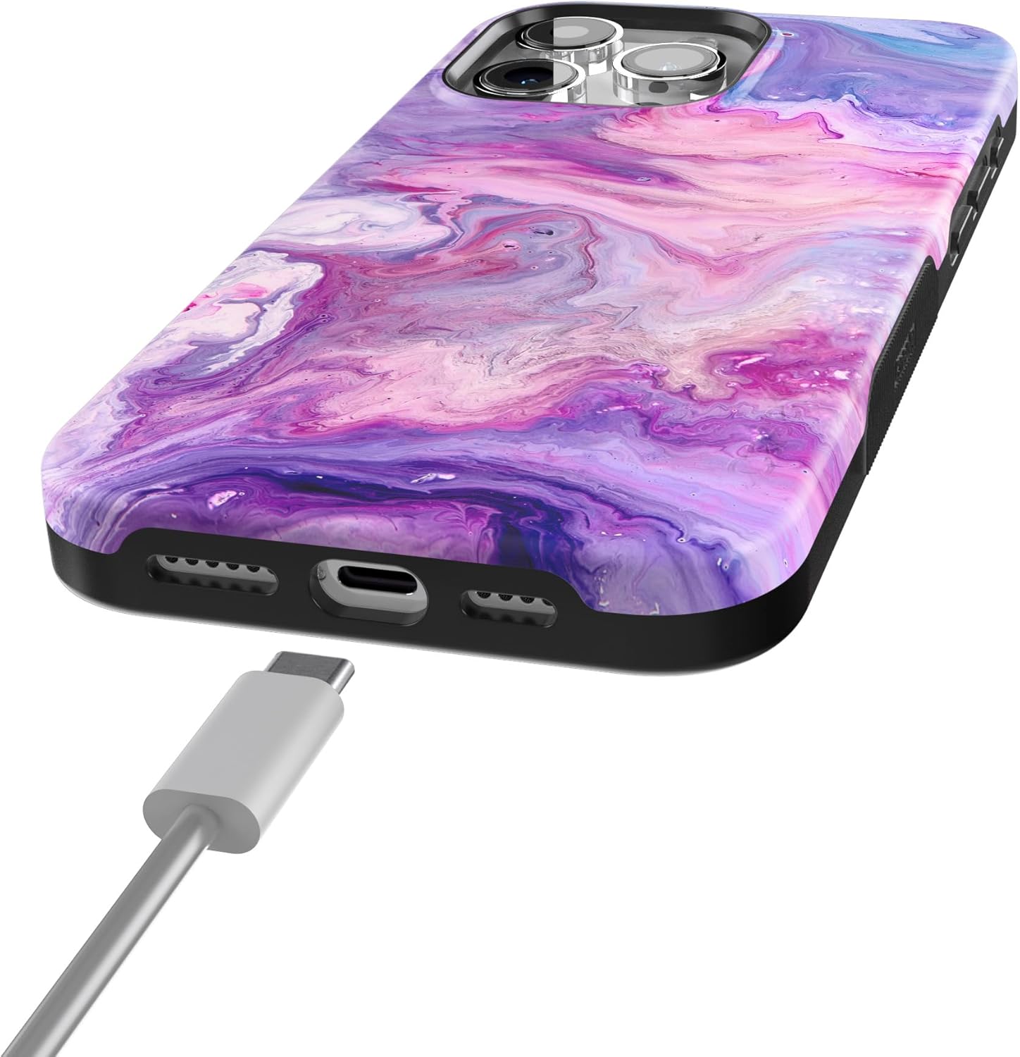 Casely iPhone 15 Pro Case | Tie Dying Over You | Purple Marble | Bold Protective Design | Compatible with MagSafe