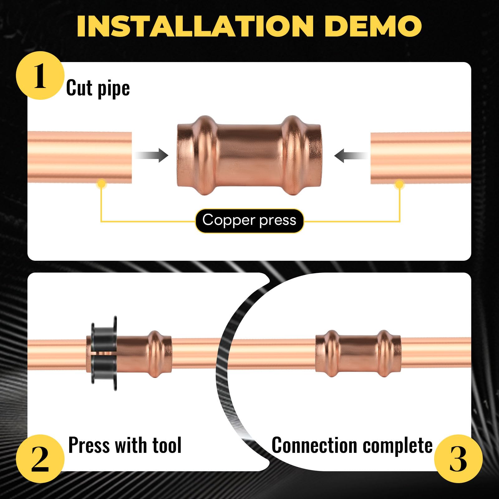 Paquete de 10 Conectores Foskan de 1/2" PEX con engaste x 1/2" de Cobre a presión, Accesorio de tubería de conexión a presión, diseño LBP para tubería de Cobre.