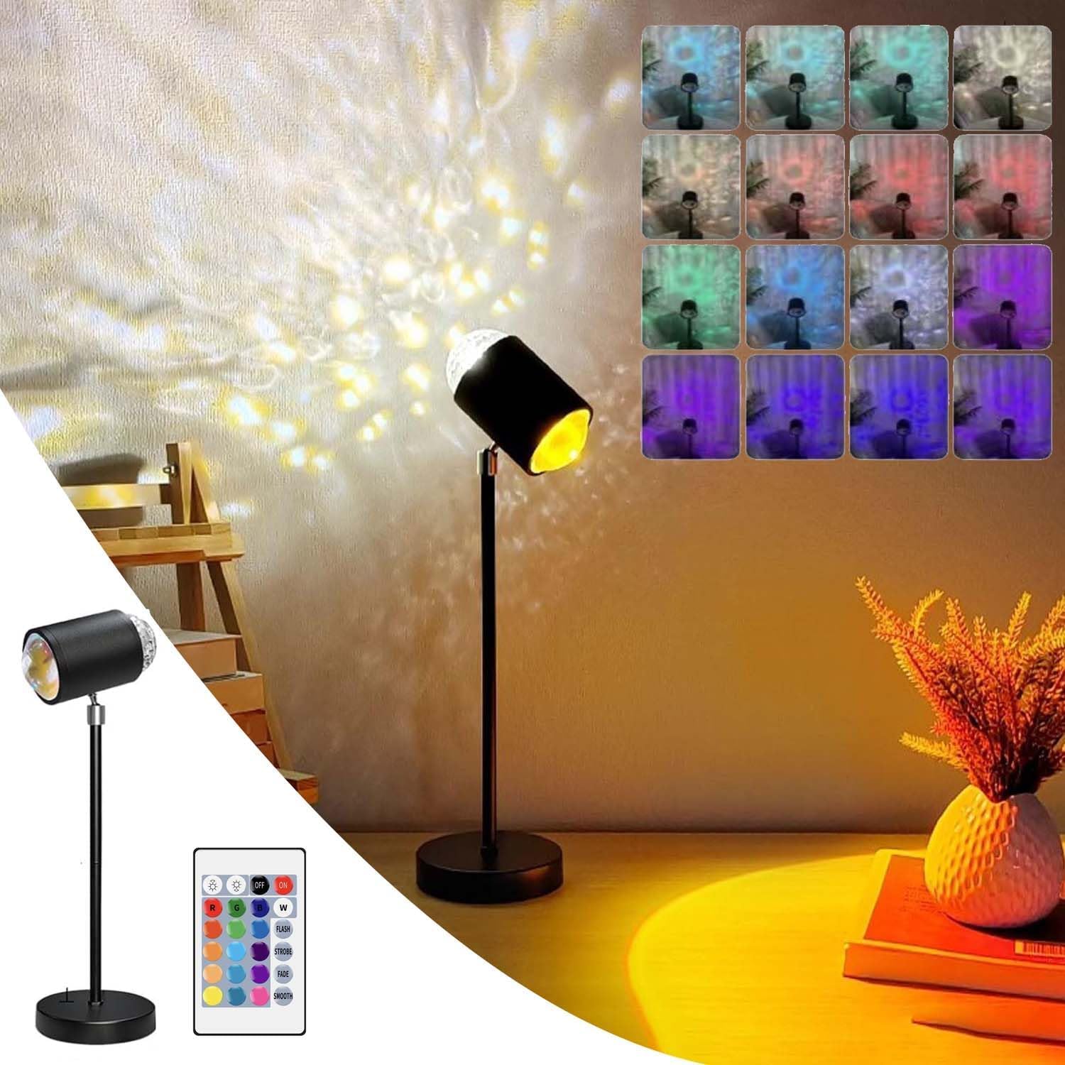 16 RGB Farben Sunset Lamp,Sonnenuntergang Lampe,Sonnenlicht Lampe,USB-Anschluss Sonnenlicht LED Projektor,360 ° Drehbares Romantisches Vision-Stimmungslicht für Fotografie, Selfie,Wohnzimmer Deko