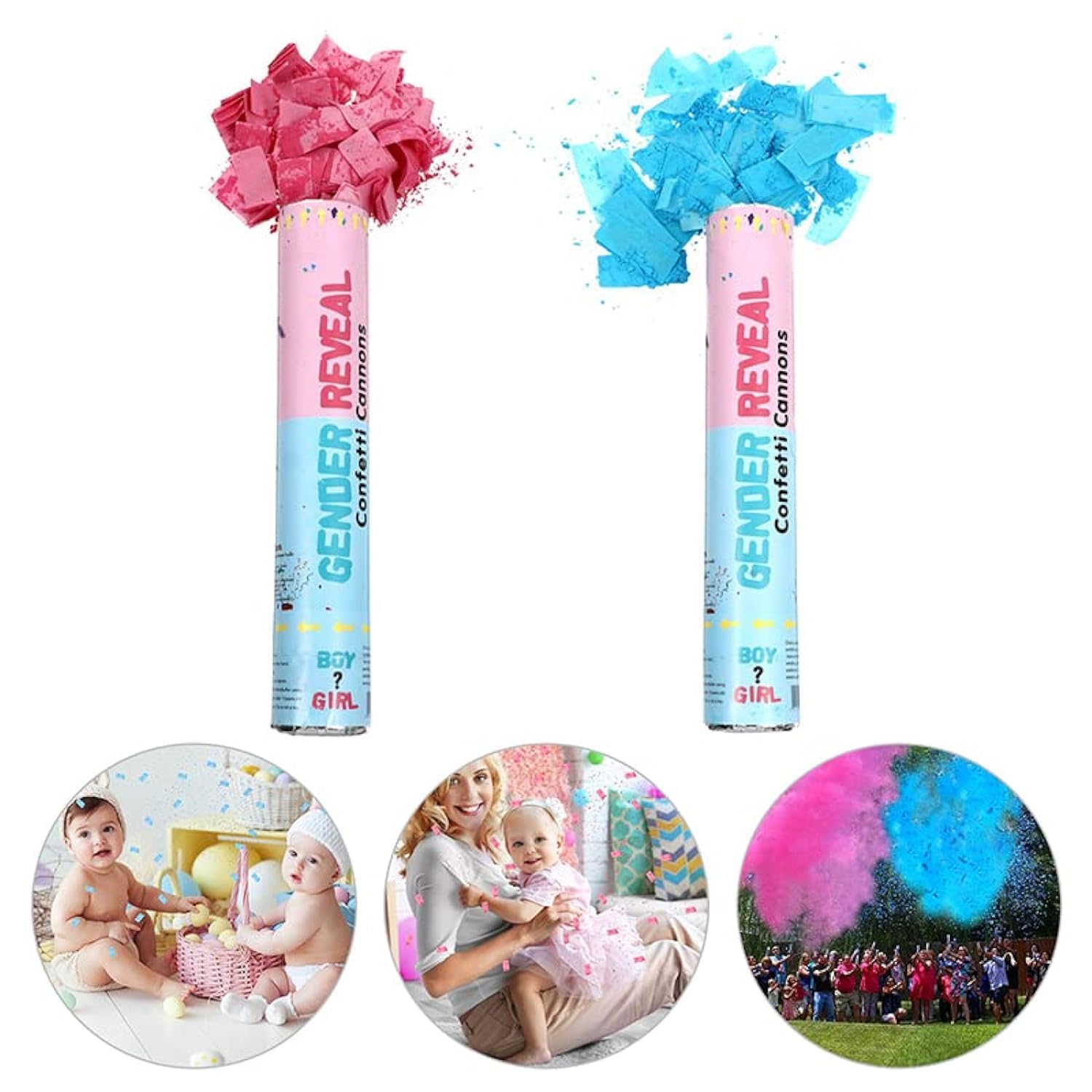 Goldedge Pack of 2-30 CM Gender Reveal Party Popper Confetti Boy or Girl Pink or Blue