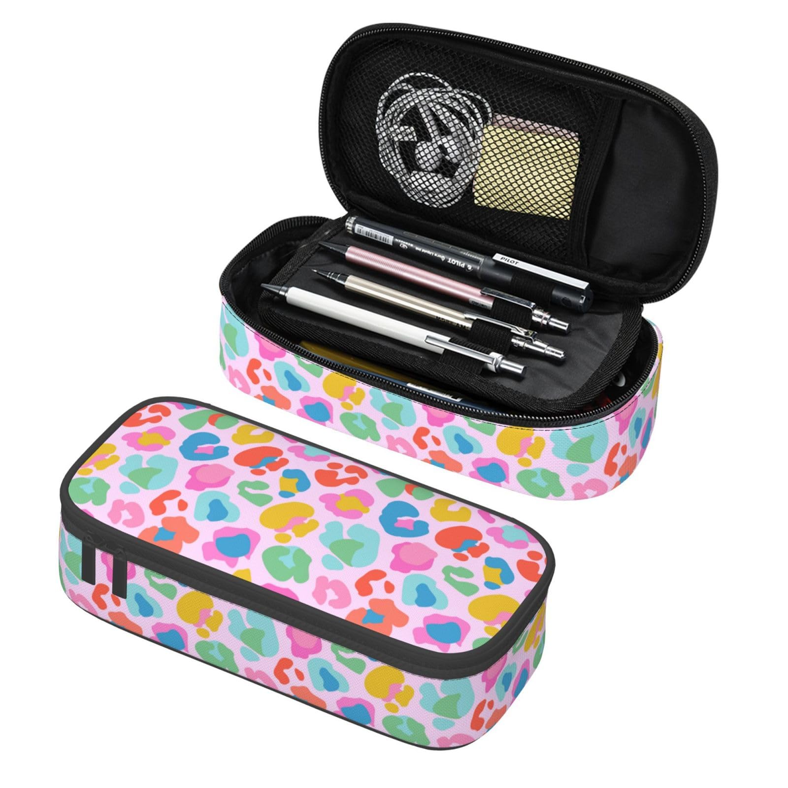 GardEssere Colorful Leopard Large Pencil Case Aesthetic Big Capacity Cute Pencil Box Pouch with Zipper Pencil Case for Girls Boys Kids Cosmetic Bag for Women for School Office Pink