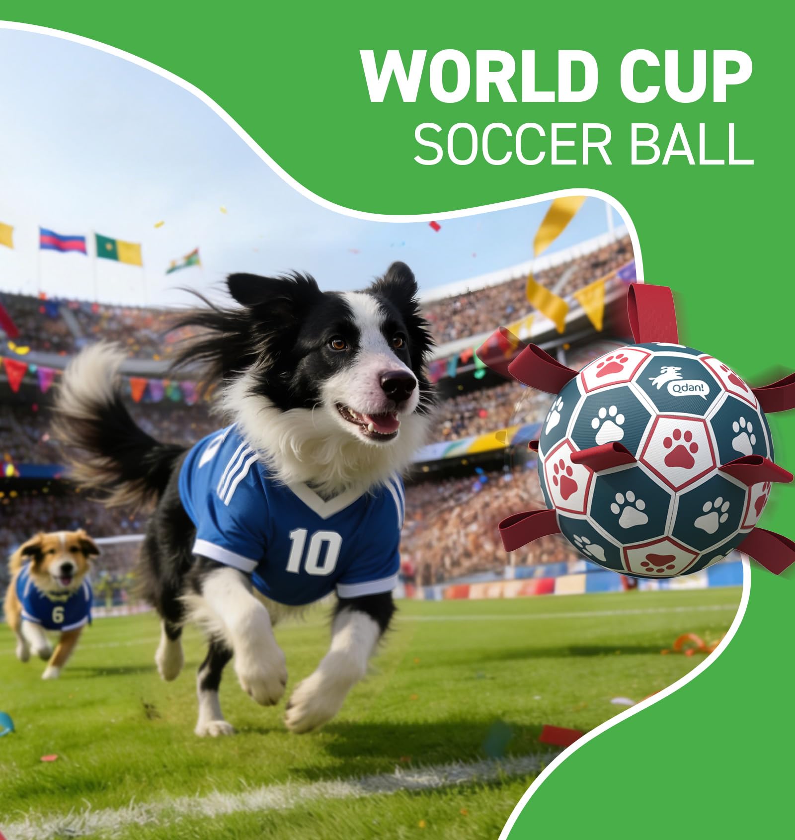 Dog Soccer Ball 6" Medium Red-Blue Interactive Herding Puppy Toy with Straps
