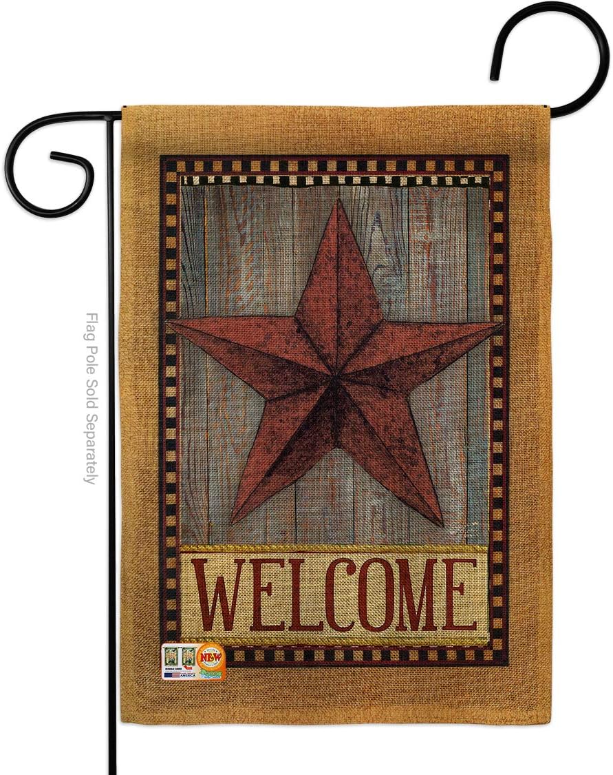 Welcome Country Barn Star Burlap Garden Flag Living Primitive Farm Western American Rustic Cowboy Rural Ranch Small Decorative Gift Yard House Banner Double-Sided Made In USA 13 X 18.5