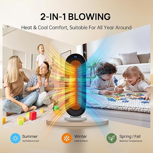 Miniatura 6 de Calentador de espacio para uso en interiores, calentadores eléctricos de 1500 W con oscilación de 100, temporizador de 1 a 12 horas, control remoto,