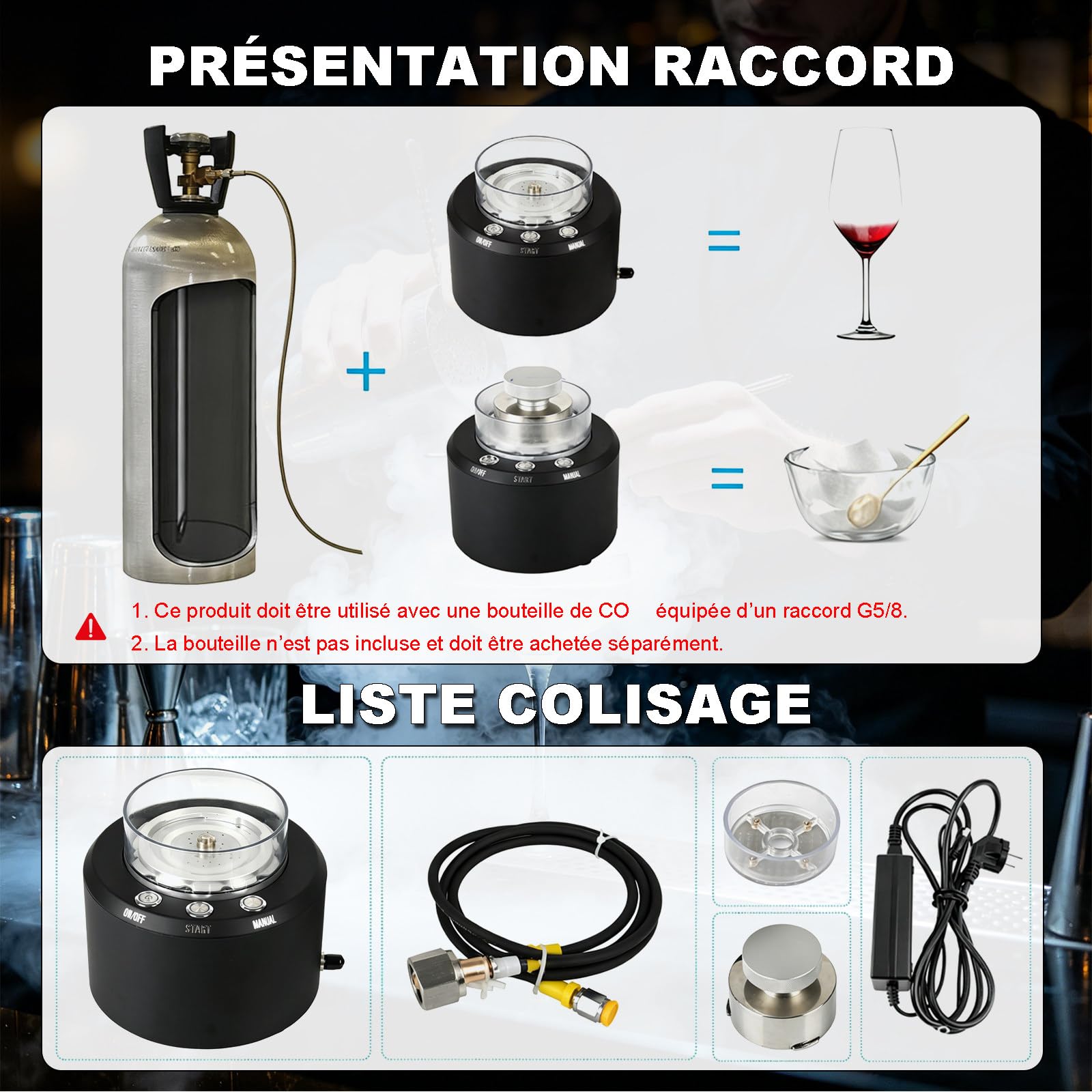Machine à Glace Carbonique 2-en-1 pour Bars, Restaurants – Glace Carbonique 20-30g en 12-17s à la Demande – Pas de Stockage Nécessaire