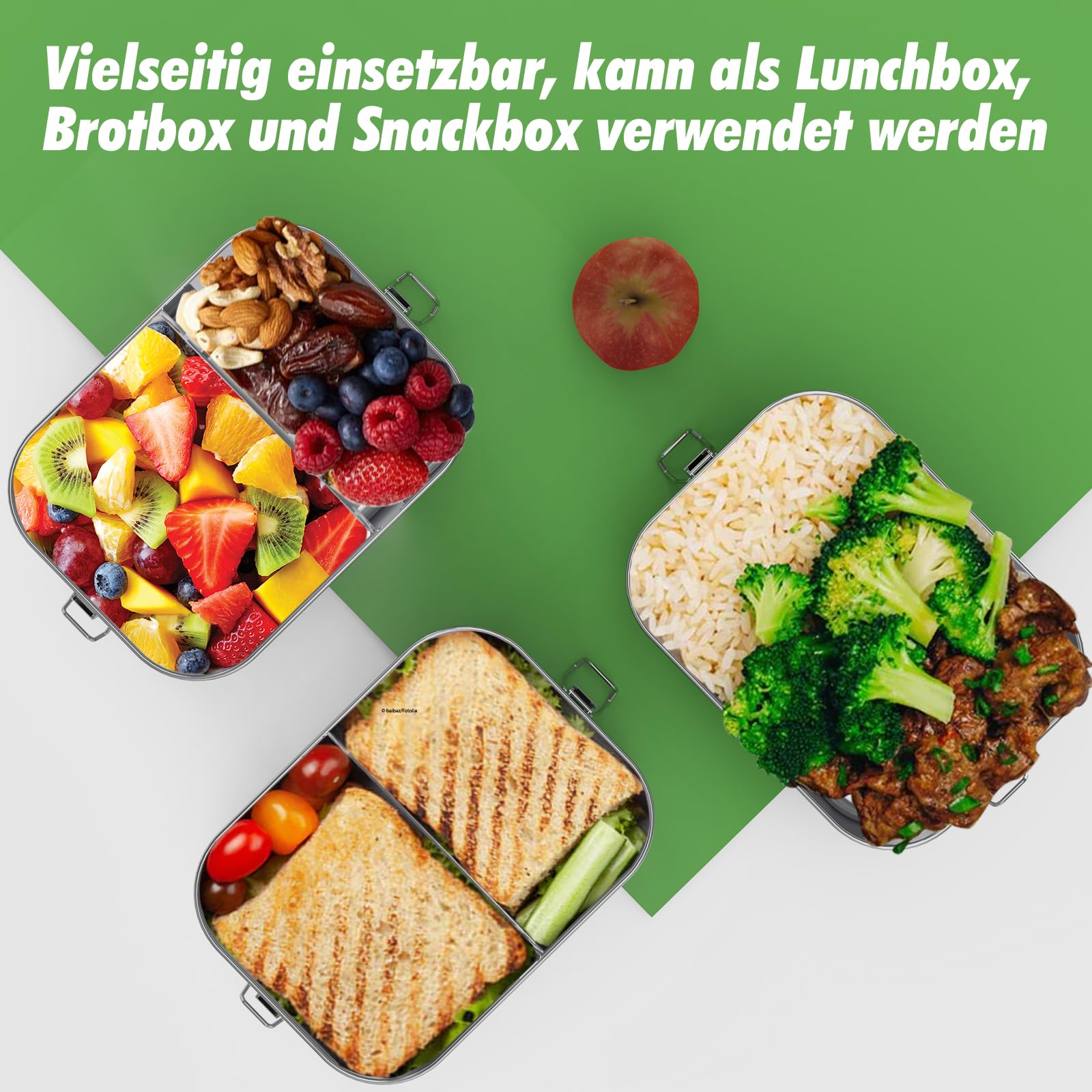 Brotdose Edelstahl mit Fächern, Lunchbox Auslaufsicher 1200ml, Brotzeitdose mit Trennwänd, Brotdosen Metall für Erwachsene & Kinder - 4