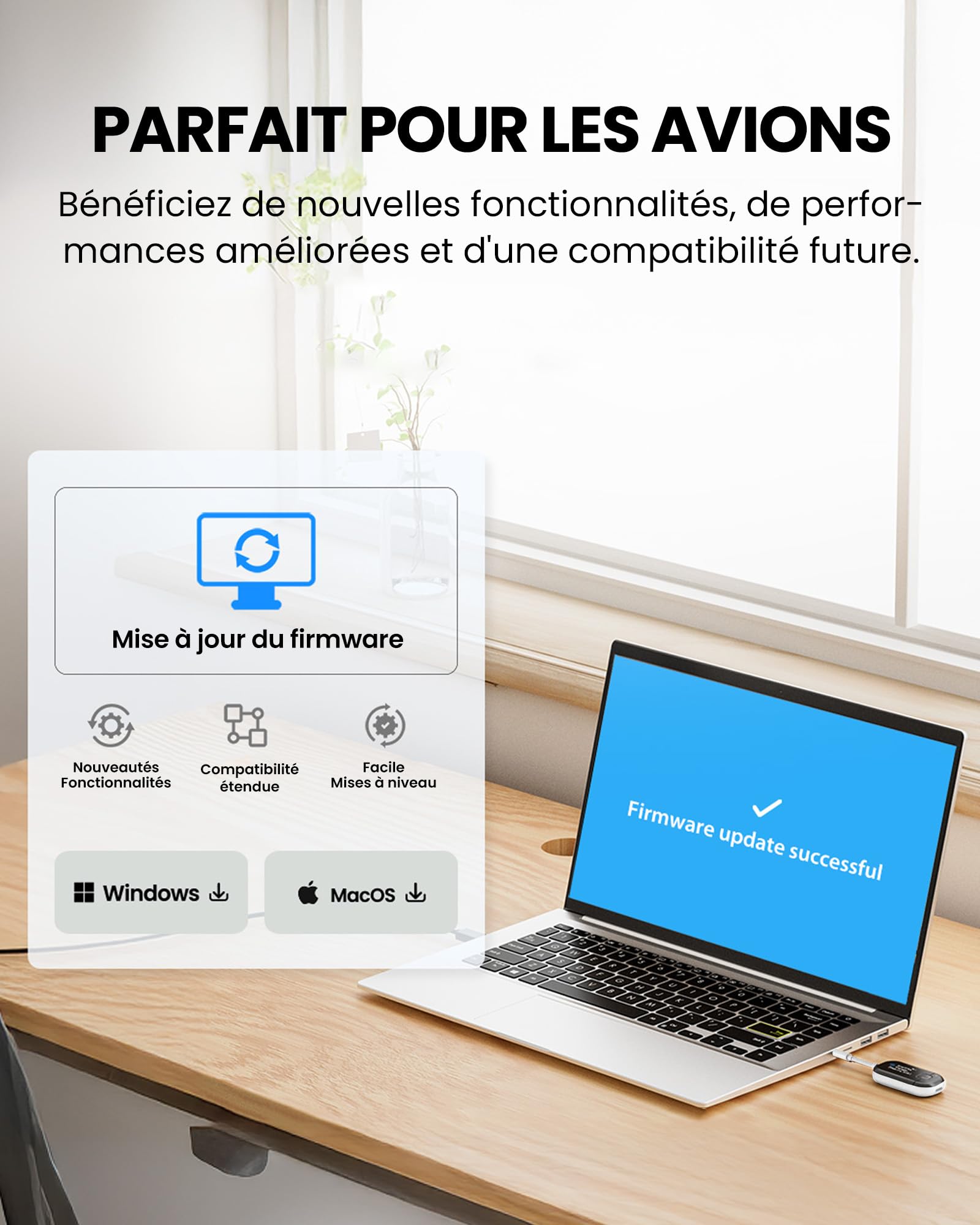 Avantree Voyager - Adaptateur Bluetooth 5.4 pour Avion avec Écran OLED
