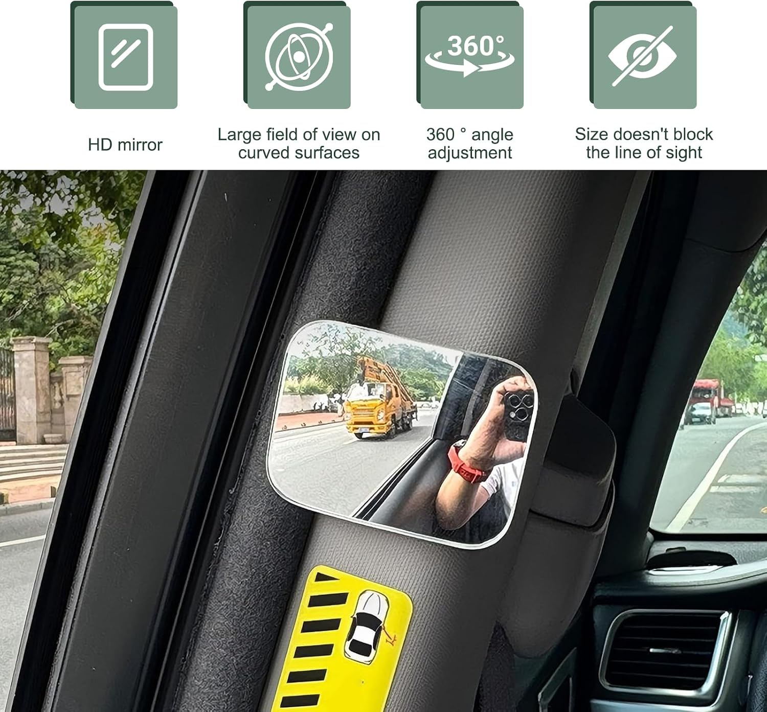 Car Rear Door Safety Mirror, HD Wide Angle Blind Spot Mirror, Back Seat Safety Mirrors for Checking Rear Traffic Before Opening Door, Universal for Most Cars (Square)