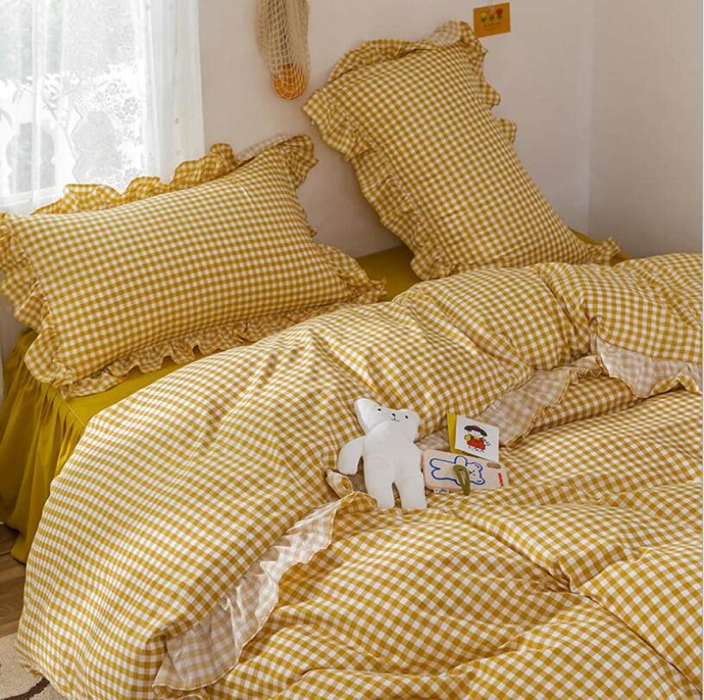 Amazon｜レトロチェック柄羽毛布団カバーかわいいレーストリムキルト