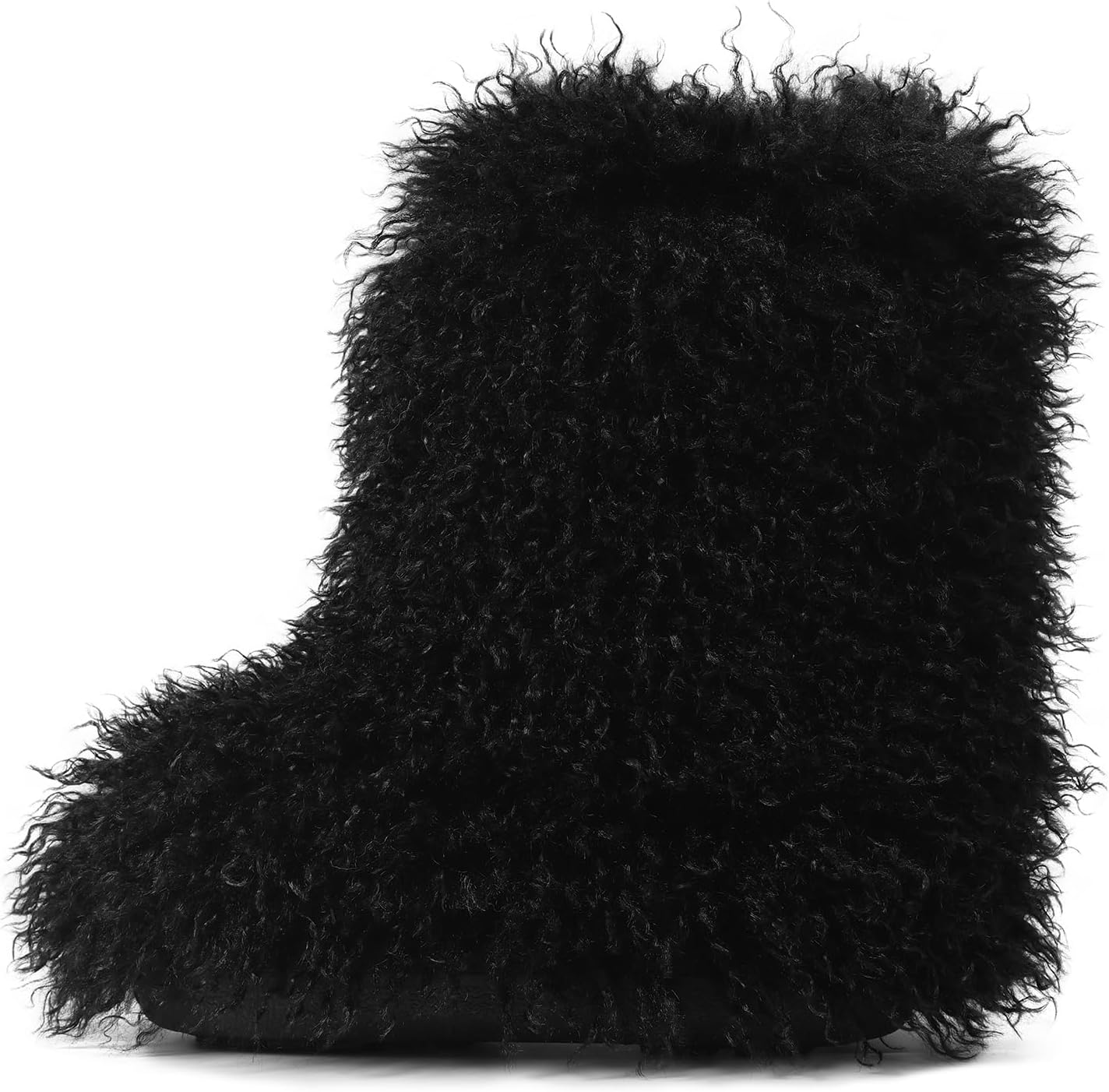 Kalstage Womens Faux Furry Boots Mid Calf Winter Platform Boots Cozy Mongolian Fur Slip-On Flat Snow Booties Warm Home Outdoor