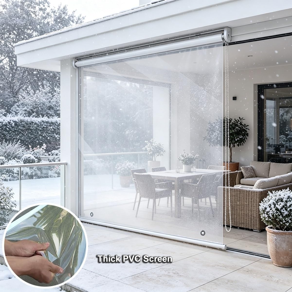 Générique Volets Roulants Exterieur PVC Transparent, Store Enrouleur Pergola Coupe Vent Étanche, Rideau de Séparation Facile à Enrouler Gazebo Balcon Porche Mural ou Plafond(B140xH210cm)