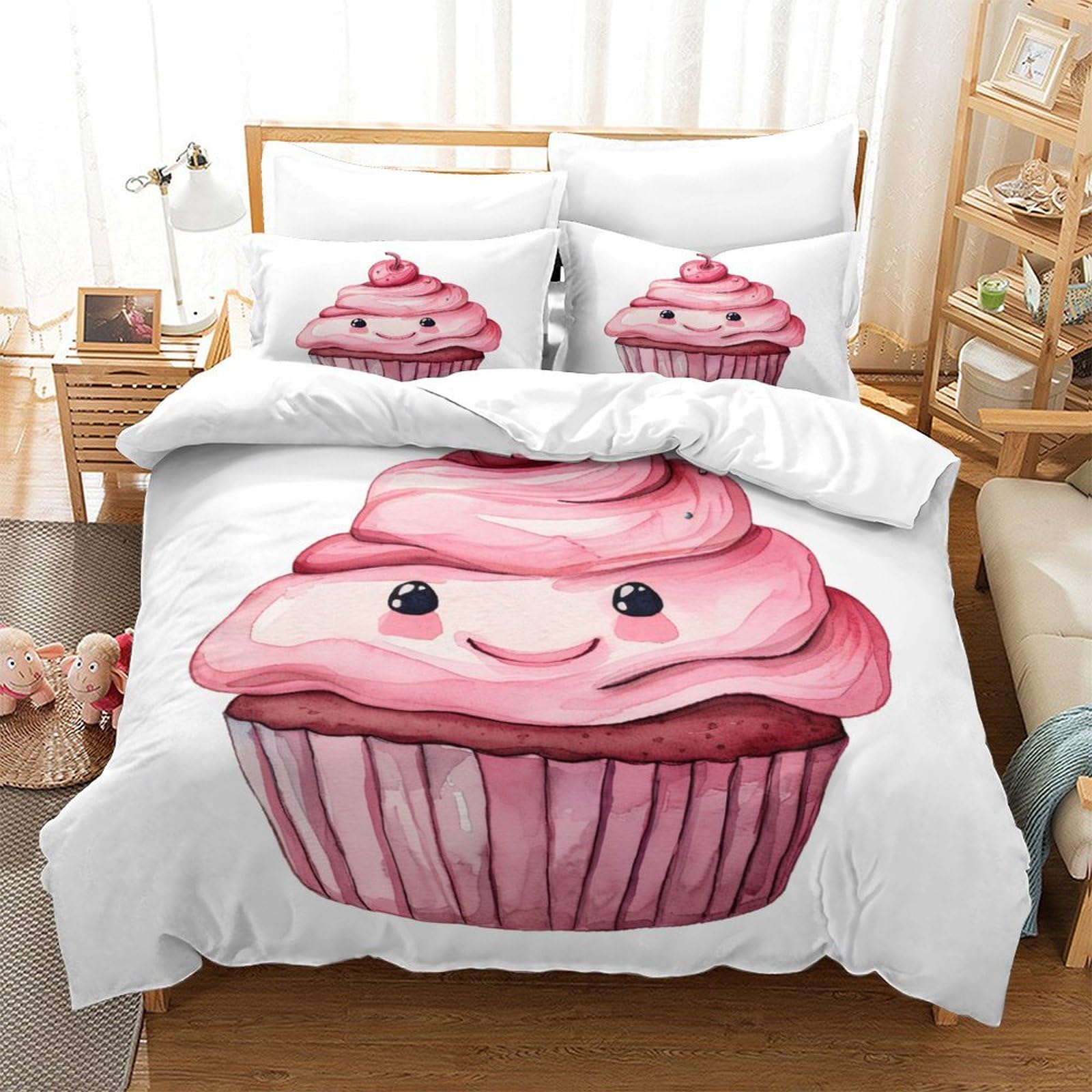 Housse de couette 3D gâteau imprimé gourmand avec taies d'oreillers