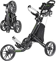 Vista 12 de Carrito de golf con 3 ruedas: carrito plegable para bolsa de golf con soporte para teléfono/taza/paraguas, carritos de golf compactos de tracción