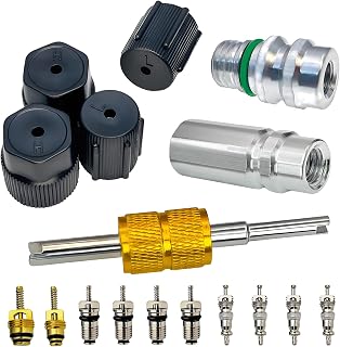 VOTNMIC A/C Valve Core Kit R12 R134a - High/Low Side Service Ports, Caps, Remover Tool for Car HVAC Leak Repair