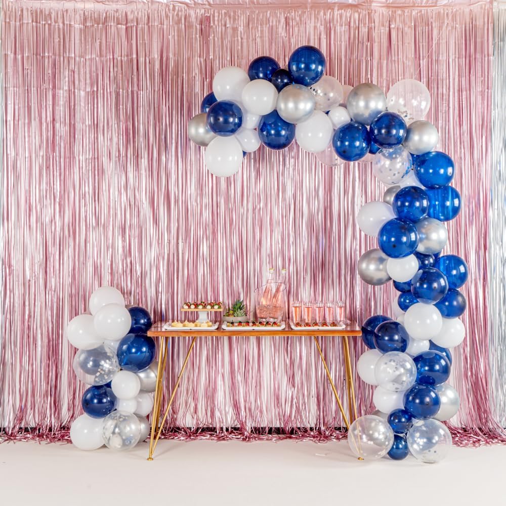 Restaurantware-Balloonify Balloon Garland Set, 1 Party Decoration Kit - 120 Balloons, With Chain, Navy, White, & Silver Latex Balloon Arch Kit, Includes Glue Dots