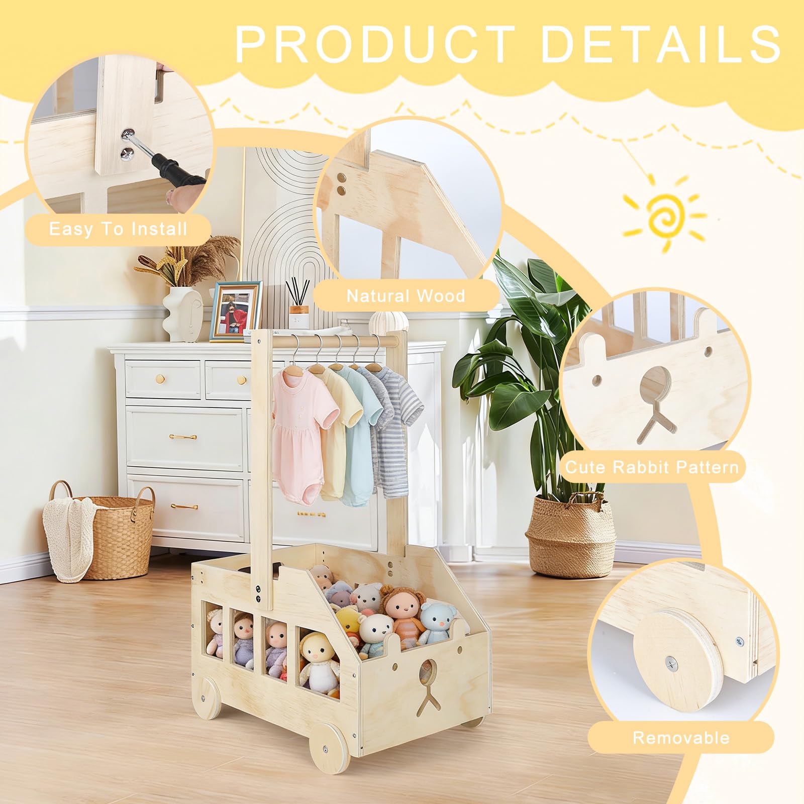 Drewniany kosz na prezent dla niemowląt z rolkami i uchwytem, drewniana szafka na baby shower, kosz na bieliznę, dla chłopców i dziewczynek, dla kobiet w ciąży, nowi rodzice