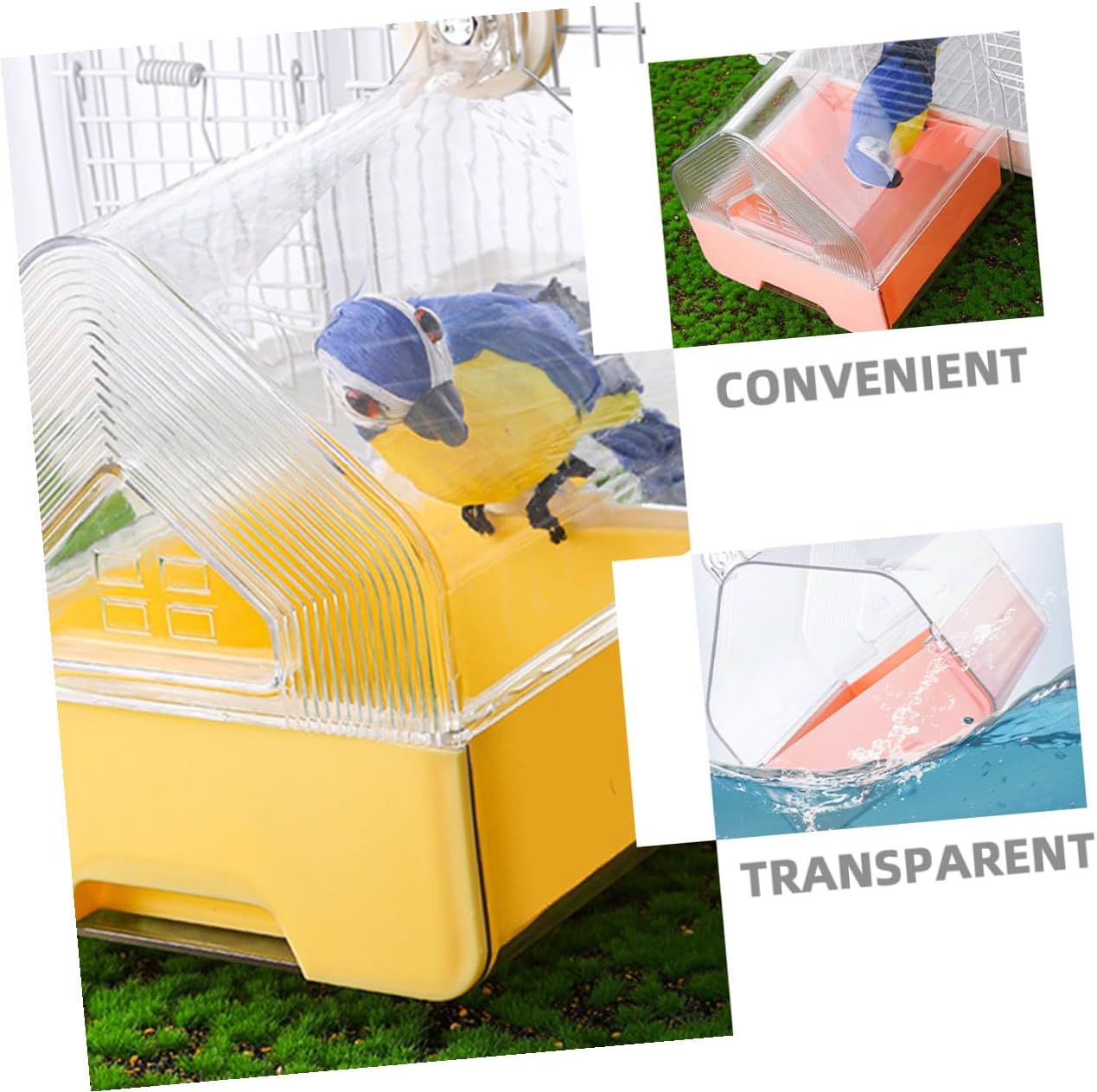 Luxshiny 2pcs Parrot Bath Box Bird Shower Tub with Hanging Design Plastic Birdcage Bath Tub for Small Birds Budgie Cockatiel Indoor Use