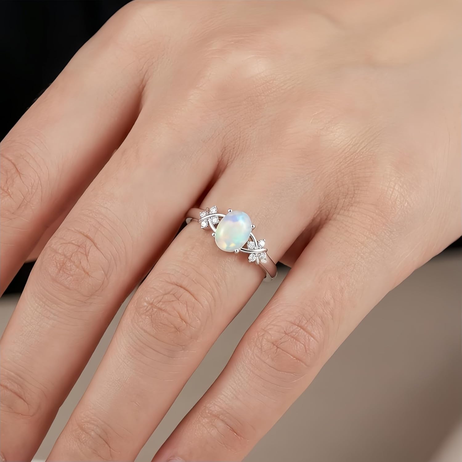 S925 Silver/10K/14K/18K Gold Opal and Diamond Twisted Band Ring for Women Oval-Cut Opal Engagement, Wedding Anniversary, or Promise Ring Unique Fine Jewellery Gift