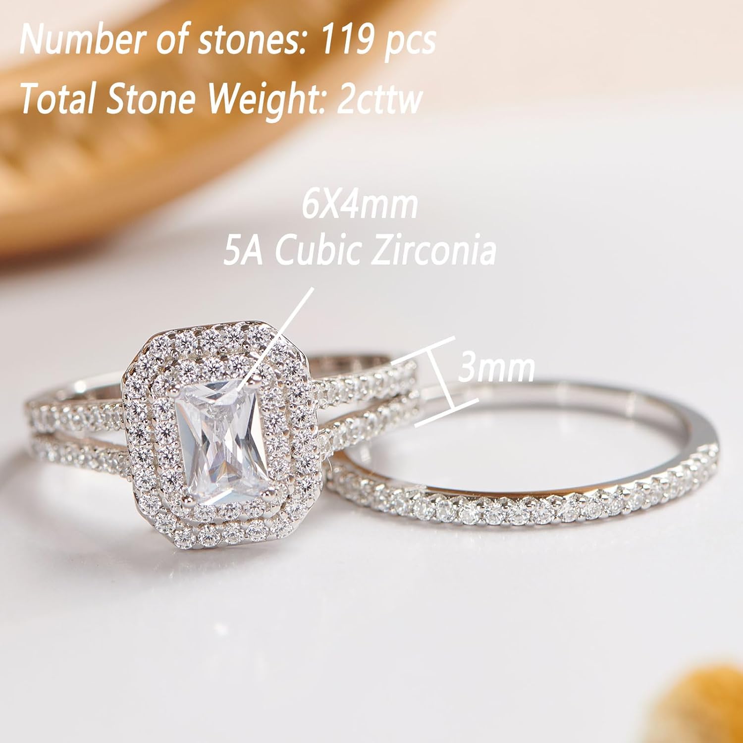 Wuziwen Emerald Wedding Rings for Women Bridal Sets 925 Sterling Silver CZ Cubic Zirconia Size 5-12 - Image 5