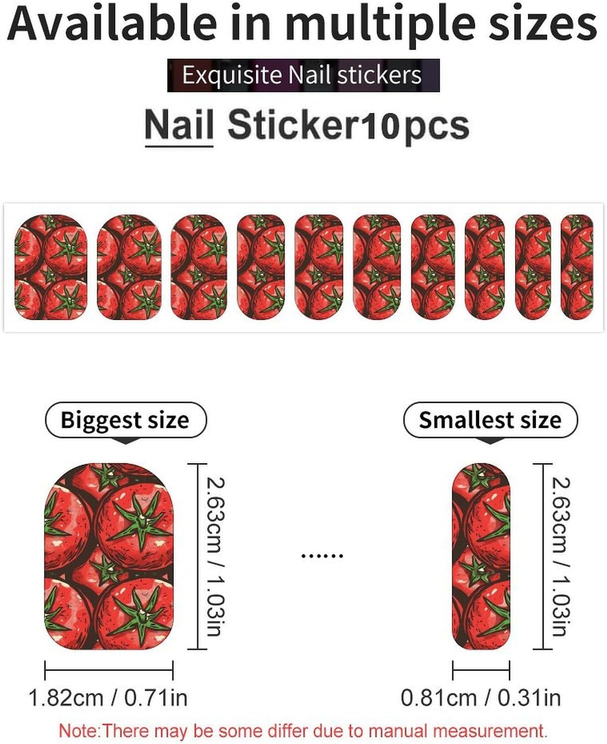 100 Pieces Full Nail Wraps Self-Adhesive Gel Nail Stickers for Women | Tomato Art Pattern Nail Strips, UV Free, Chip Resistant, Waterproof Full Cover, Long Lasting Nail Decals