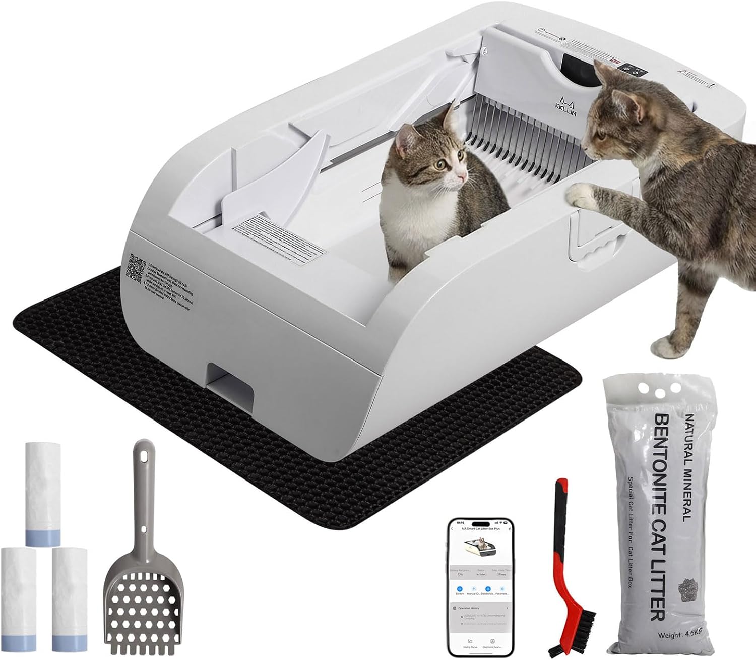 Self Cleaning Litter Box,Open-Top Automatic Cat Litter Box APP Control (2.4G/5G) with Health Tracking, Dual Safety Sensors&Odorless Design,Includes cat Litter & 3 Rolls Waste Bags(NO Tent)
