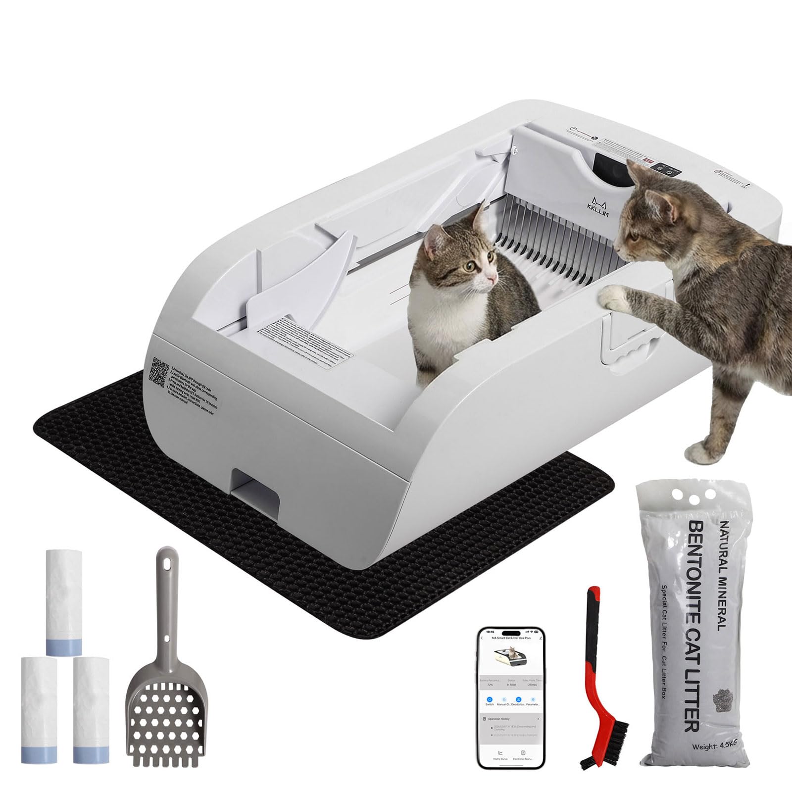 Self Cleaning Litter Box,Open-Top Automatic Cat Litter Box APP Control (2.4G/5G) with Health Tracking, Dual Safety Sensors&Odorless Design,Includes cat Litter & 3 Rolls Waste Bags(NO Tent)