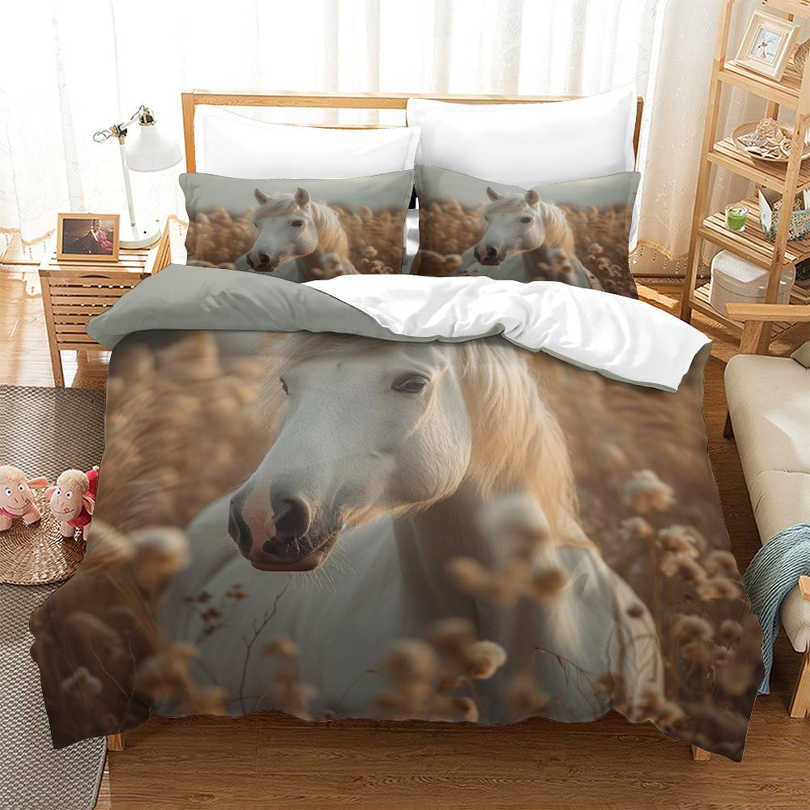 P1S9U7W5Y 3D Printed Elegant Horse Pattern Duvet Cover Set 3pcs Microfiber Animal Bedding Set King（220x240cm）