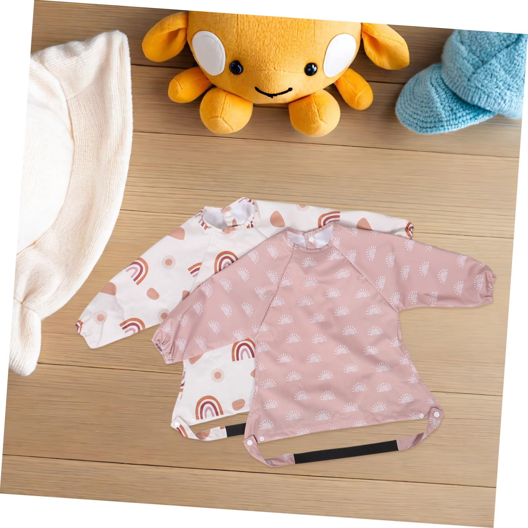 Mikikit 2 pezzi Bavaglini Impermeabili con Maniche Lunghe per Grembiule da Svezzamento con Copertura Completa per Ragazzo Ragazza e Ragazza Facile da Indossare e Resistente alle Macchie