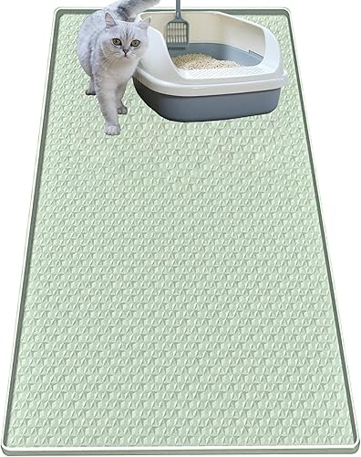 Miniatura 10 de Tapete de arena para gatos para caja de arena, tapete grande de silicona para atrapar arena para gatos, 28 x 22 pulgadas, impermeable y Gris