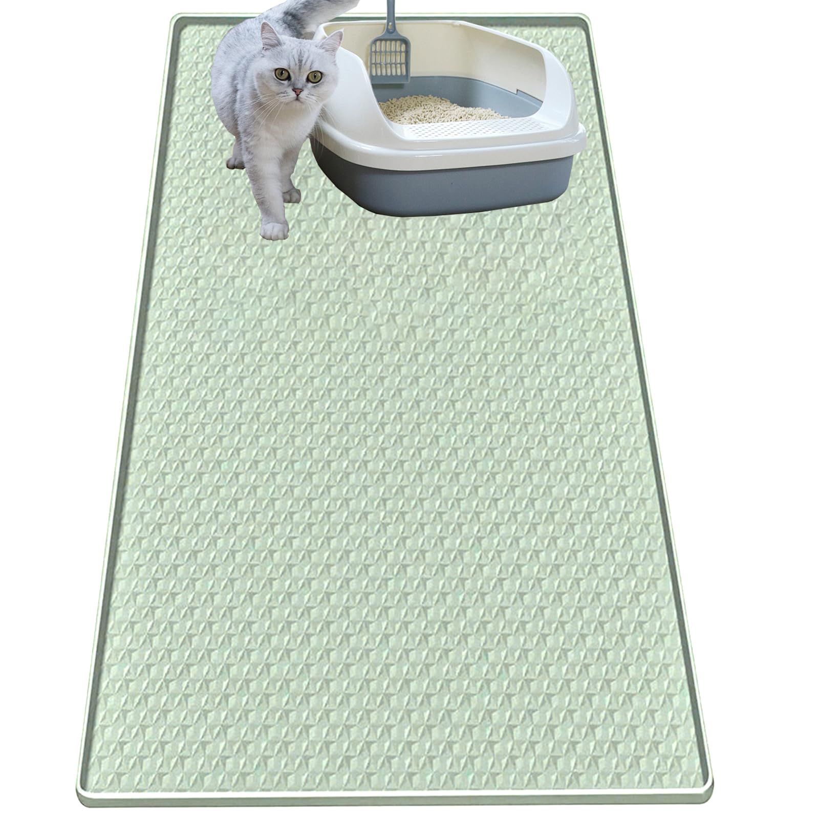 Katzenklo Matte für Katzentoilette, Silikon Große Katzenstreu Fangmatte - 130 x 65 cm, wasserdicht & rutschfest, langlebig & leicht zu reinigen, Grün