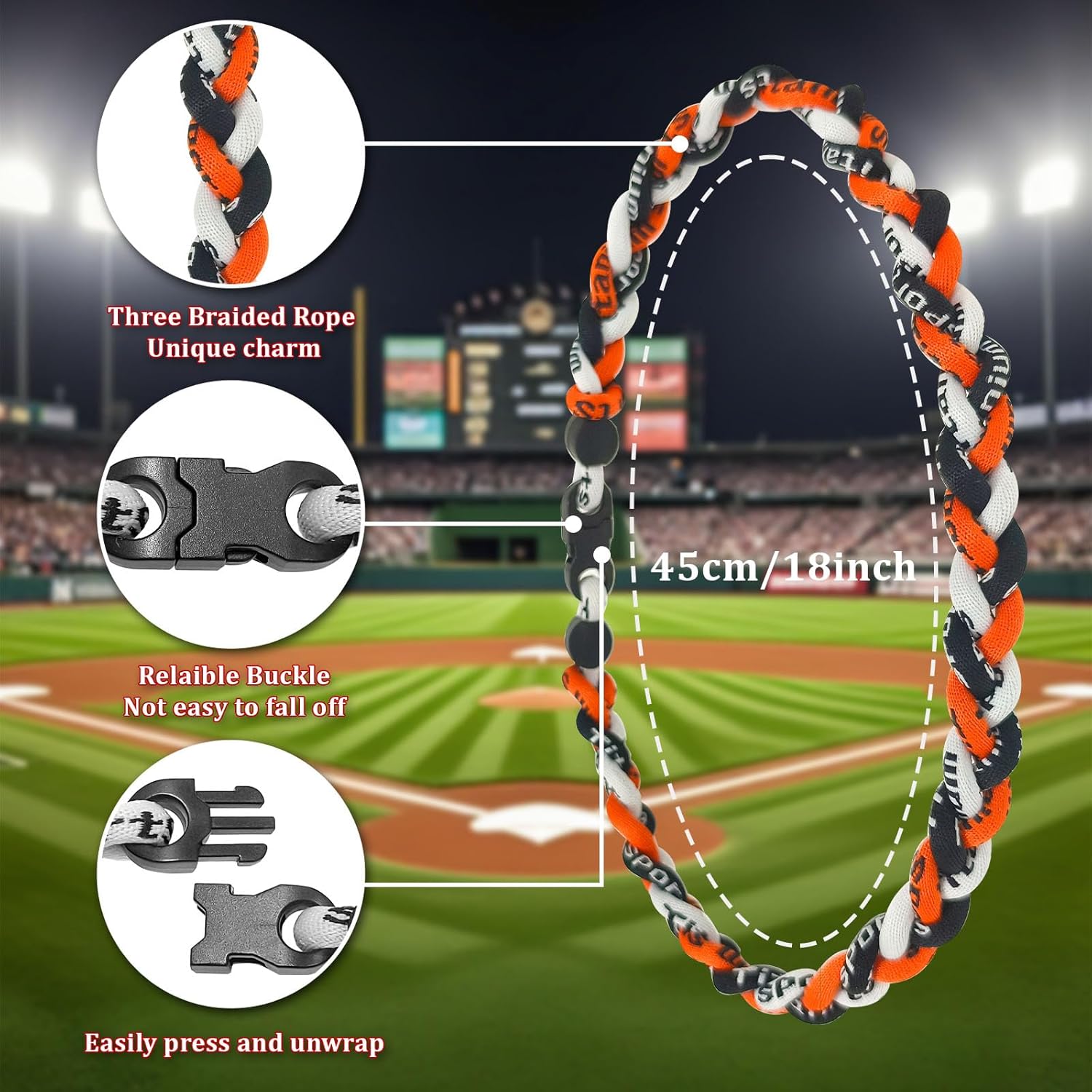 12 Pack Baseball Necklace 18inch, Three Braided Tornado Rope Design Baseball Necklace, Team Gift Party Favors, Sports Parties for Baseball Funs