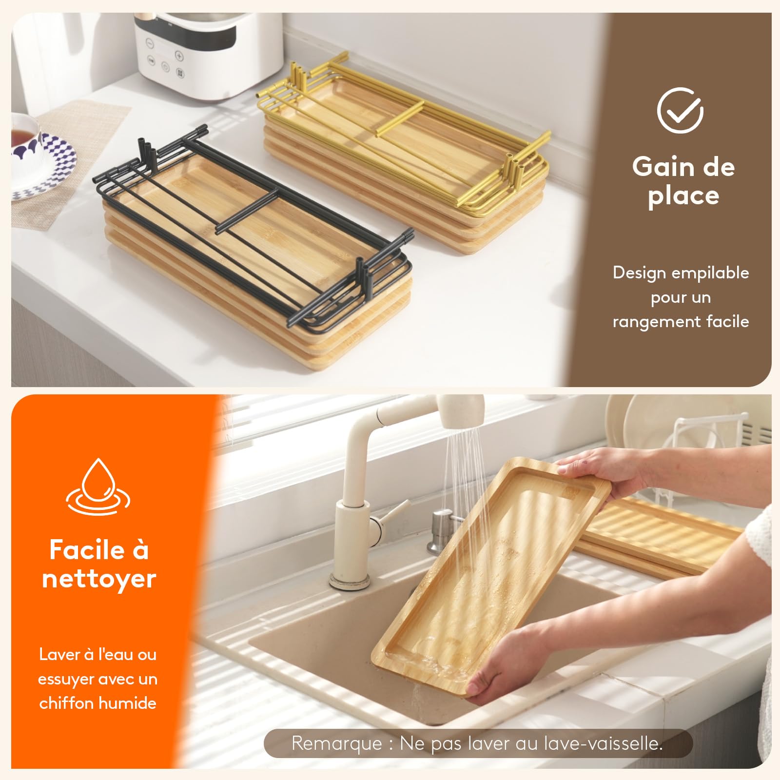 Lifewit Plateau de service 3 étages en bambou - 30 x 17 cm - Support métal noir - Accessoires de fête, buffet - Réutilisable pour légumes, fruits, desserts