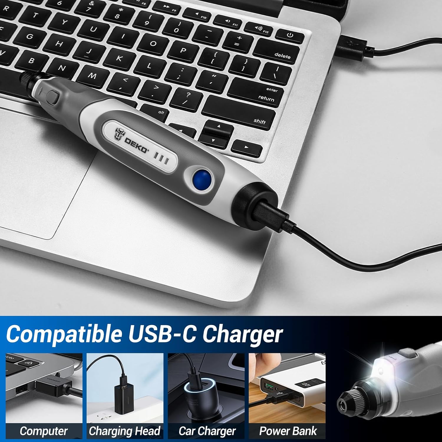 Mini Cordless Rotary Tool:DEKOPRO 3.7V Rotary Tool Variable Speed Display with Type-C Charging, Power Rotary Tool with 70 Accessories for Sanding, Engraving, Polishing, Drilling, Cutting, DIY (Blue)