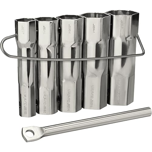 DURATECH Shower Valve Socket Wrench Set with Bar Handle for Removing Tub & Shower Valve，5-Piece, includes 21/32”x 27/32”, 29/32”x 31/32”, 1-1/32” x1-3/32”, 1-5/32”x1-9/32”, 1-11/32”x 1-7/16”