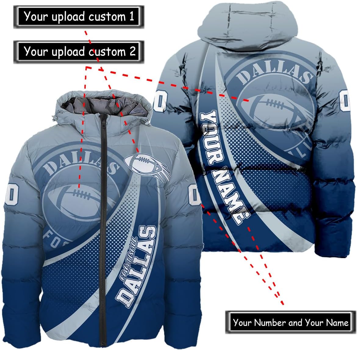 Discover Personalized Dallas Football Team Cowboys Men's Hooded Puffer Jacket
