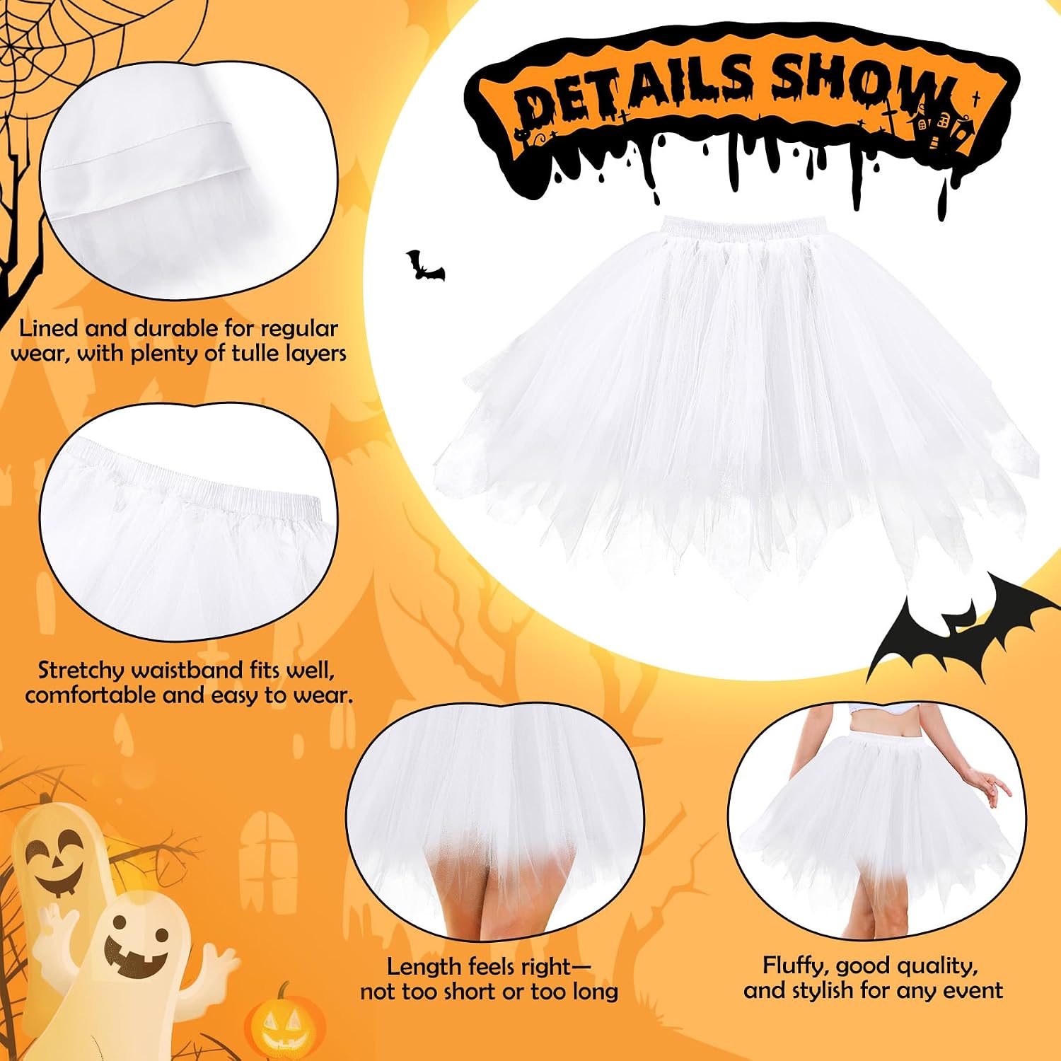 Zando Tutu for Women Adults 50s Vintage Ballet Bubble Skirt Halloween Costume Cosplay Puffy Tulle Petticoat Skirt Party