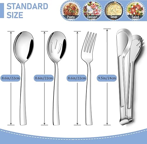 Miniatura 2 de LIANYU Juego de 8 utensilios de servir, cucharas de servir de acero inoxidable, cucharas ranuradas, tenedores, pinzas de metal para cocina, bufé