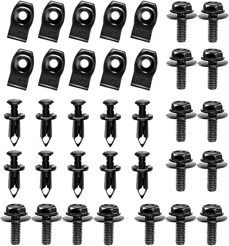 35 clips de pernos de protección contra salpicaduras de motor de automóvil, impermeables, duraderos, de metal para parachoques de vehículos,