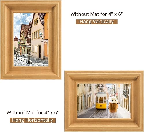 Vista 2 de GraduationMall Marcos de fotos de madera de 4 x 6, vidrio real, marcos de fotos para pared o mesa, juego de 2 Roble