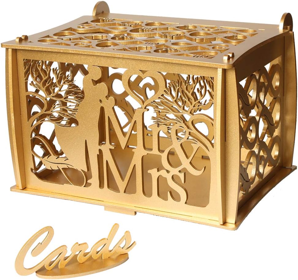 UwelO Wedding Card Boxes for Reception - Endless Love Wooden Card Box - Custom Design Gold Card Box – Large Money Box Wedding - Rustic Wedding Card Box