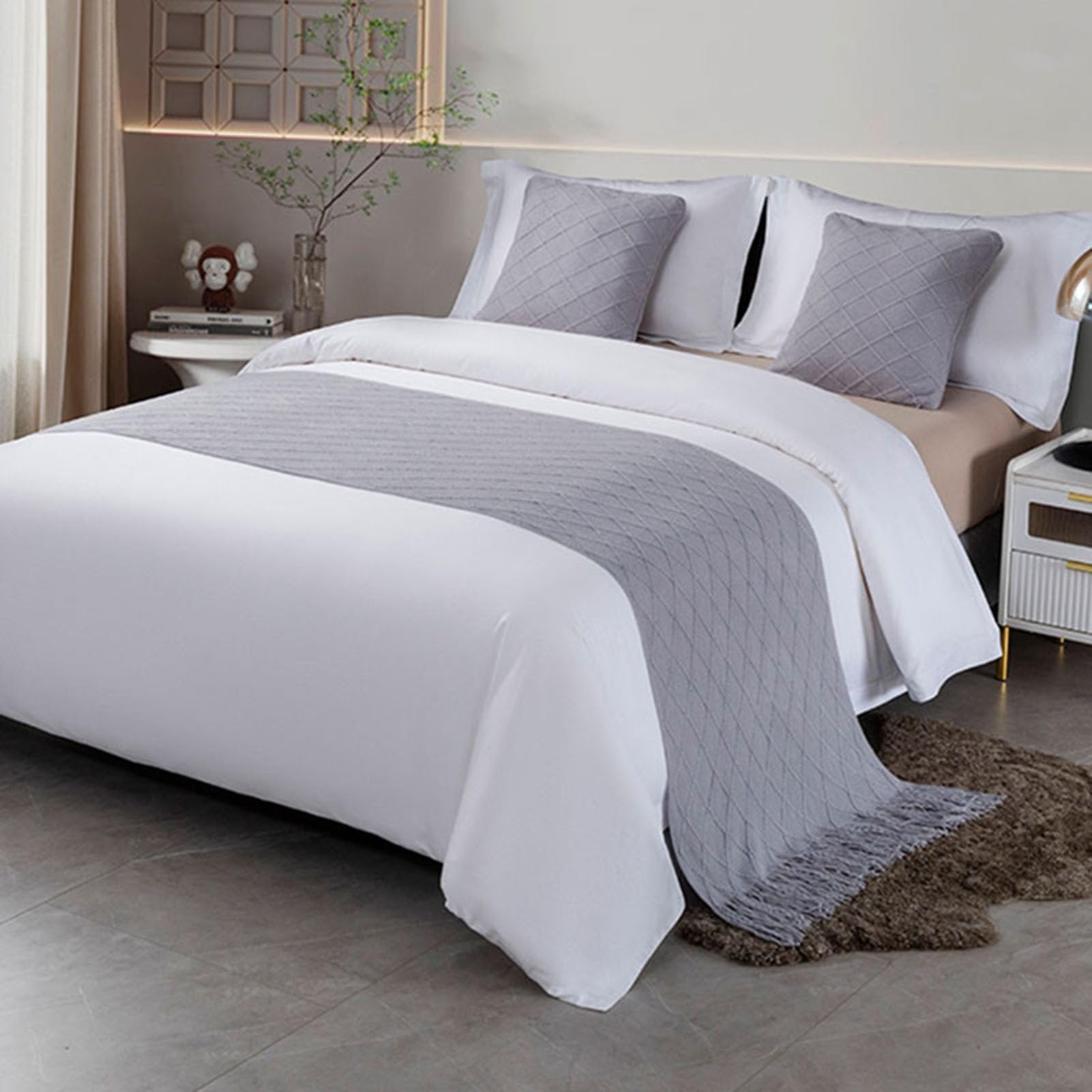 HFDJRWK Artistic Bedspreads Suitable for Bedrooms and Hotels Decorative Bed Scarves Bedding Sets(Gray (B),60x180 cm)