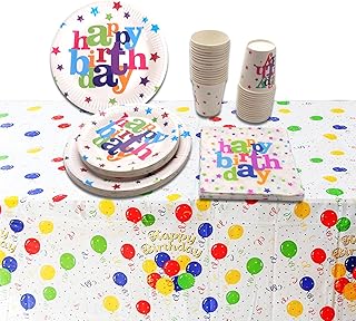 Leuik 131 PCS Rainbow Birthday Party Tableware Set with Paper Plates Cups Napkins Tablecloth Rainbow Birthday Party Suppli...