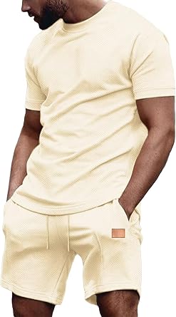 Dokotoo Men Mens Short Sets 2 Piece Outfits Summer Casual T Shirts and Shorts Tracksuit Sets with Pockets