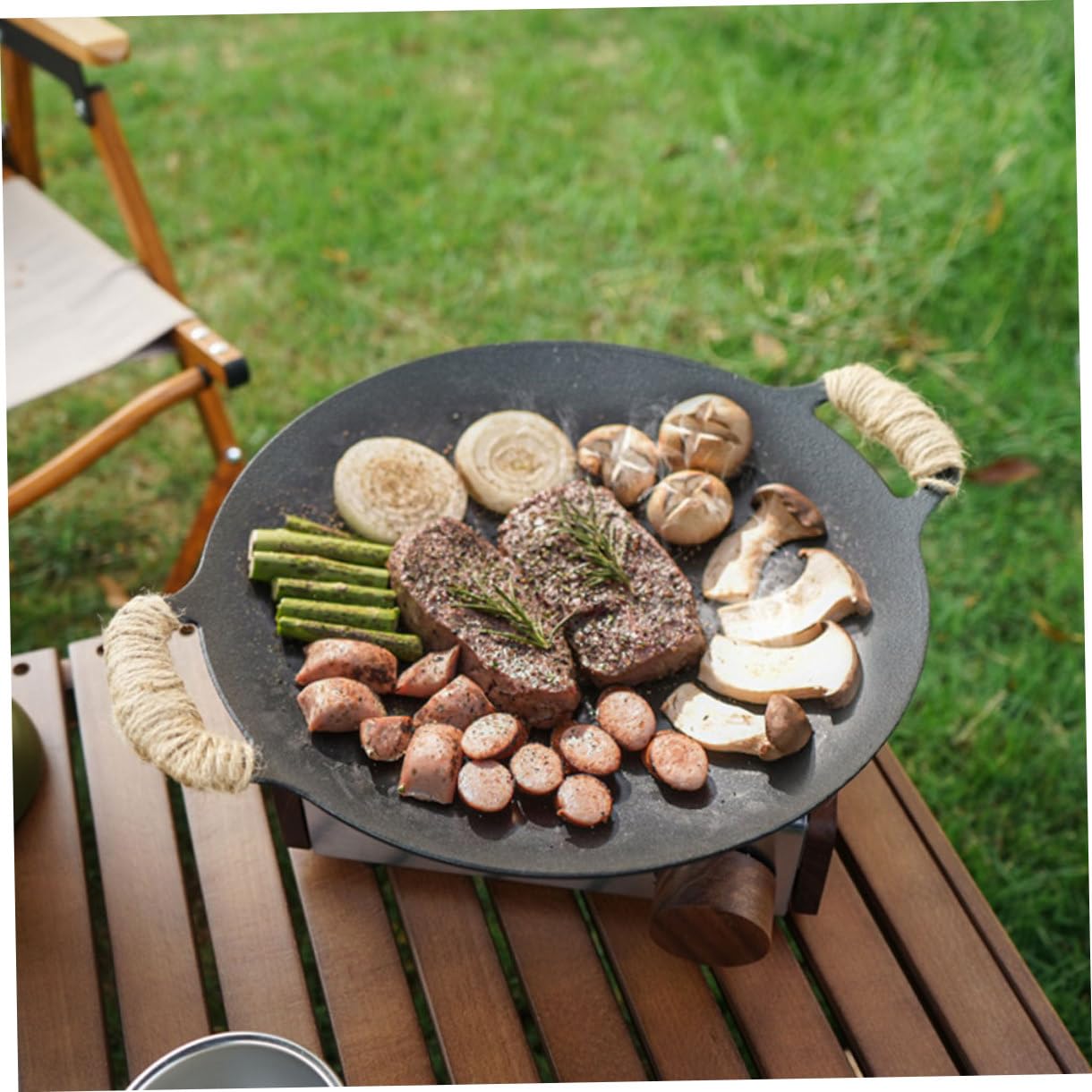Padella Grill in Ferro per Barbecue da Esterno e Campeggio, Bordi Lisci e Arrotondati, Versatile per Carne e Verdure in Famiglia o Ristorante