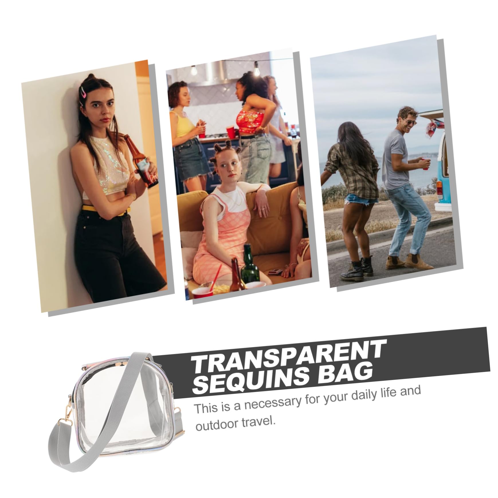 NOLITOY Transparent Sequins Backpack Lightweight School Satchel with Straps for Summer Beach Trips Cute Design with Side Pockets and Beads