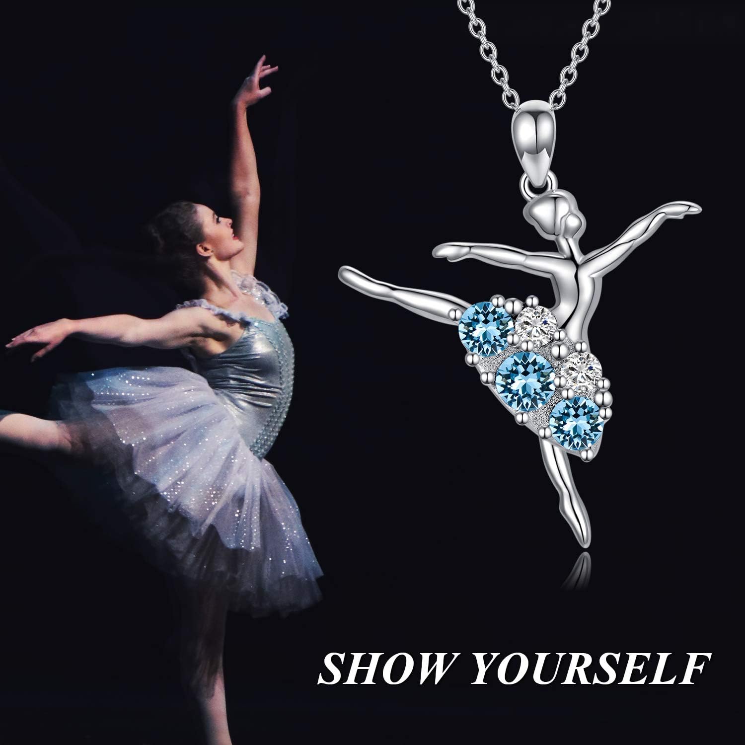 AOBOCO Ballerina Necklace 925 Sterling Silver Dancer Pendant Embellished with Birthstone Crystals from Austria, Christmas Ballet Recital Themed Dancer Gifts for Women - Image 5