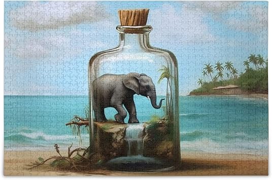 Adults Jigsaw Puzzles 1000 Pieces Elephant Bottle Print with Alphabetic Sorting