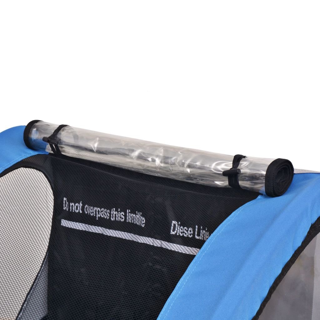 mewmewcat Remorque de Vélo pour Enfants Capacité 30 kg pour 2 Enfants 137 x 77 x 87 cm Gris et Bleu Foncé avec Le Fanion de sécurité