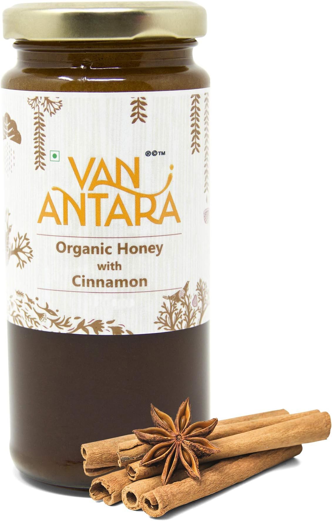 Vanantara Organic Honey with Cinnamon Bottle, 325 g