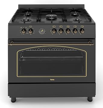 Ferre F9H50E7-BL-RETRO 90cm Dual Fuel Range Cooker With Double Turbo Fan & 5 Burner1 Wok - Matte Black [Energy Class B]